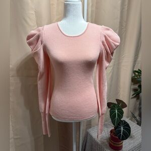 On Twelfth Pink Ribbed Puff Sleeve Sweater - Size S